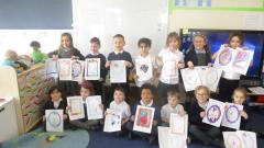 Class 1 with their letters and pictures for Fulford Nursing Home