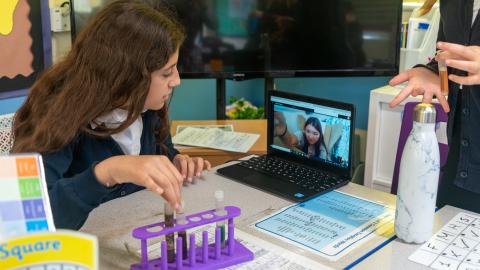 People's learning without chemistry A child's learning from home watches joins in via the internet