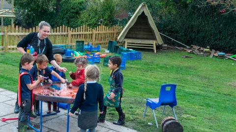 Early years pupils learning outside