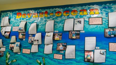 Colourful wall displayed about ocean pollution